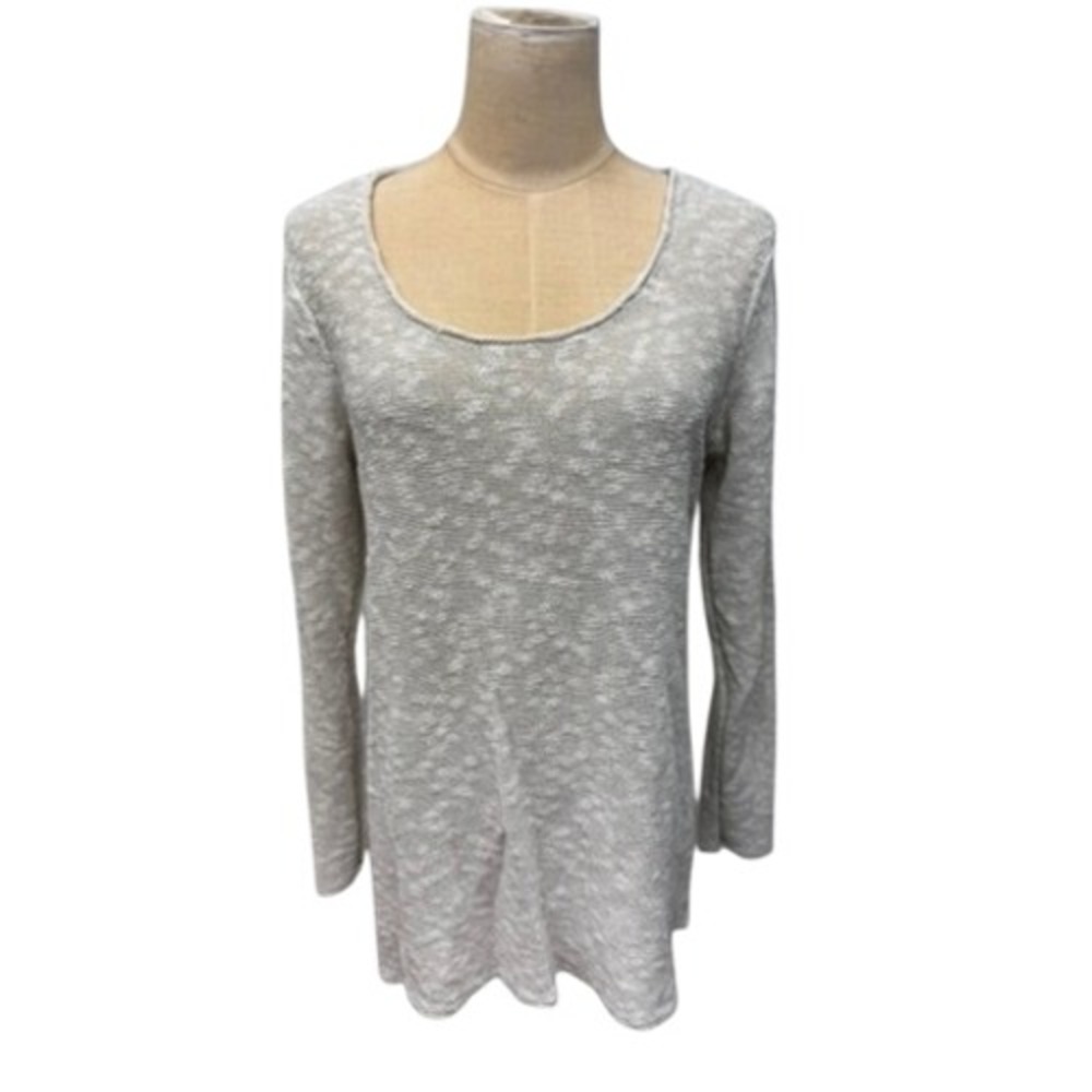 "Eileen Fisher" Knit Textured Scoop Neck Long Sleeve Top M Fisherman Beach Linen